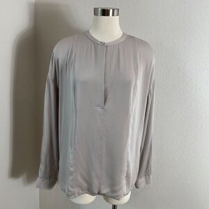 Vince Womens 12 Silk Stretch Gray Long Sleeve Blouse Shirt Top Lightweight